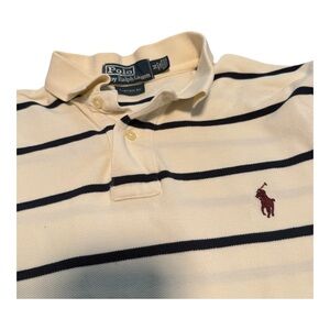 Polo Ralph Lauren Shirt Mens Med White Blue Small Pony Collared Striped Custom